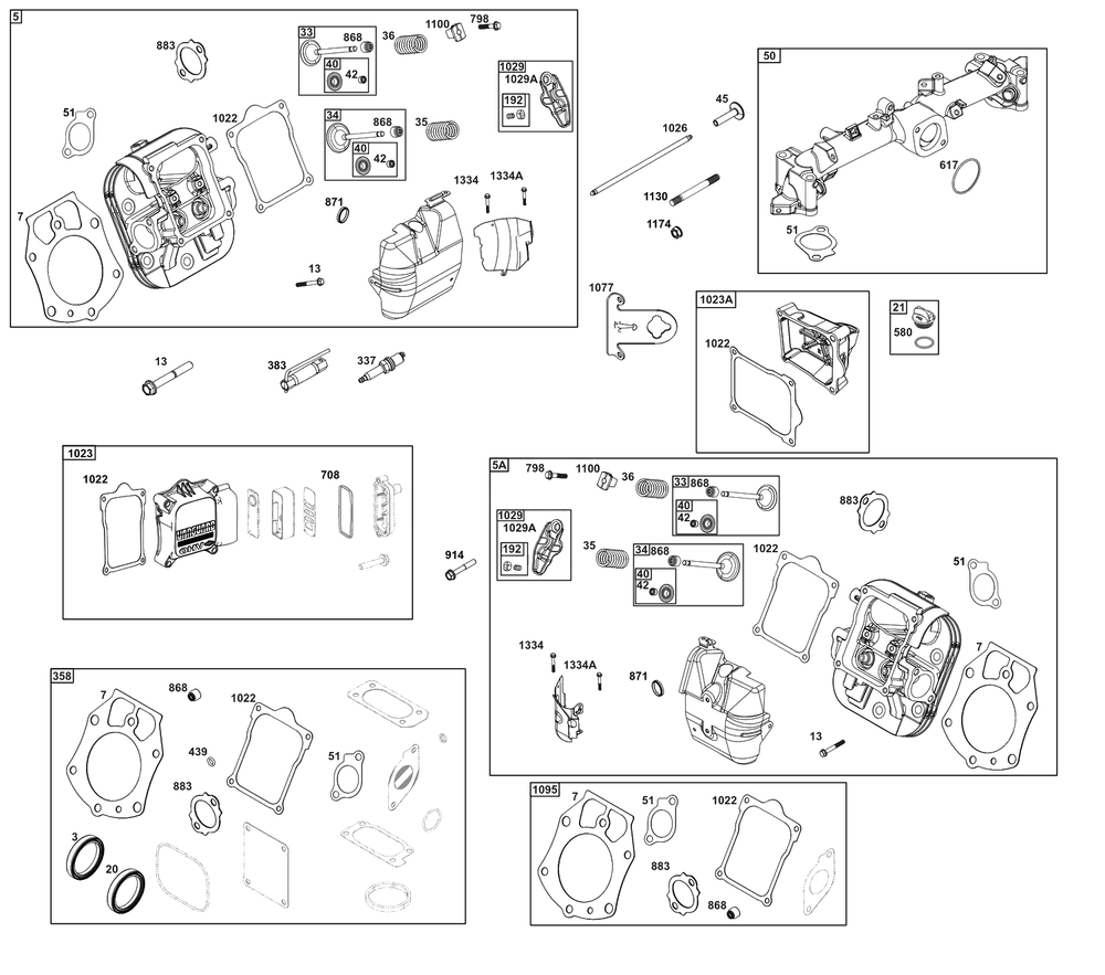 Cylinder Head Group Diagram and Parts List for 61A277-0107-J1  Briggs and Stratton Engine